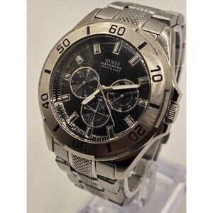 Guess U10514G1 Day Date Stainless Steel Men's Watch 42mm New Batt 7.25".